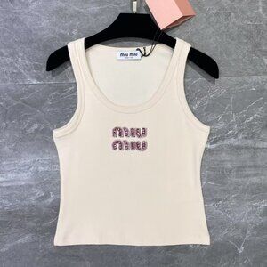 🍒Miu Miu🍒 Cream Sleeveless Fitted Crop Tank Top